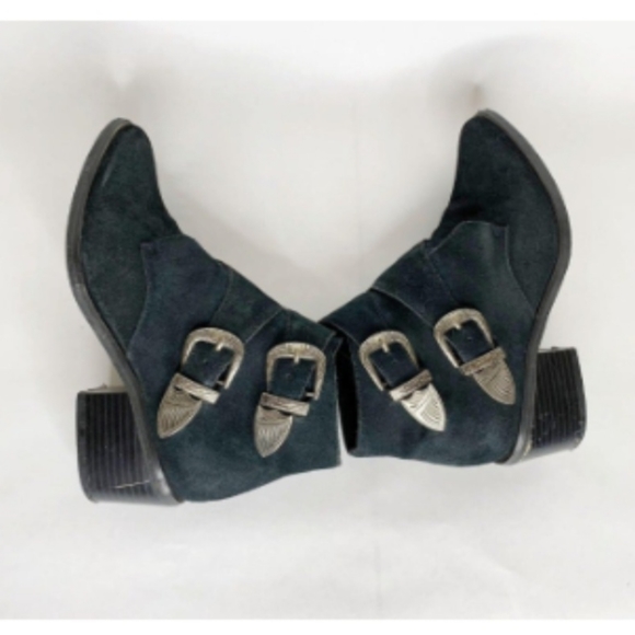URBAN OUTFITTERS TALIA WESTERN BUCKLE SUEDE ANKLE BOOTIES SIZE 8 - Picture 4 of 7